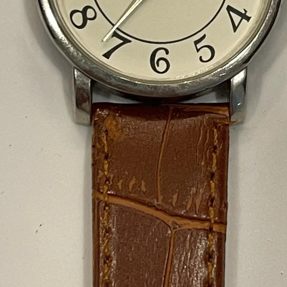 Galvin Hill Quartz Watch Silver Case White Dial Brown Croc Embossed Band Classic